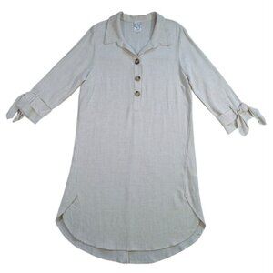 Naif Beige Linen Blend Tunic Dress S High Low Button Tie Sleeve. NWOT.